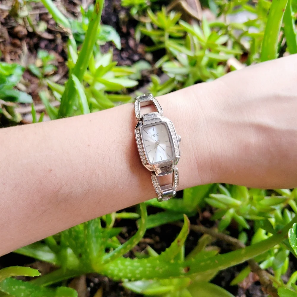 Classic Next Rhinestone Silver Tonneau Barrel Watch